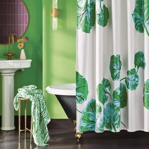 DVF Diane Von Furstenberg Target Geranium Leaf Shower Curtain Green Blue White